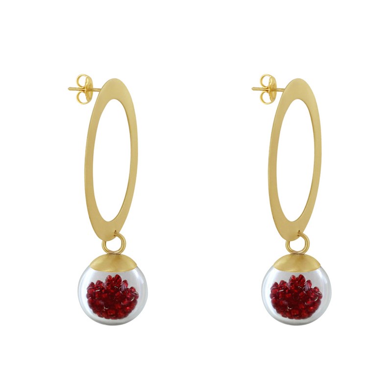 Boucles d'Oreilles Anneau Laiton Bulle Pâte de Verre et Perles