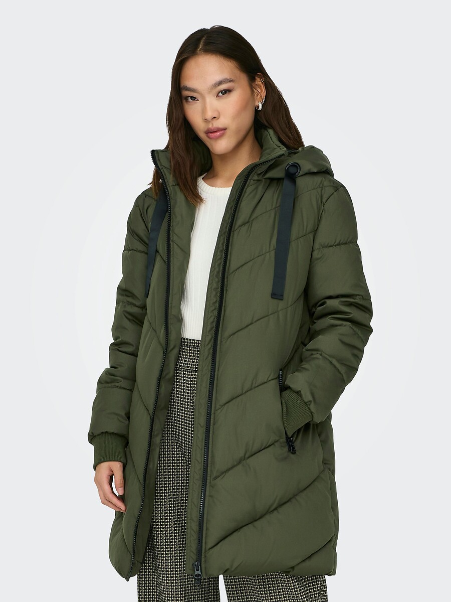 JDY<br>Jaqueta comprida de plumas com capa