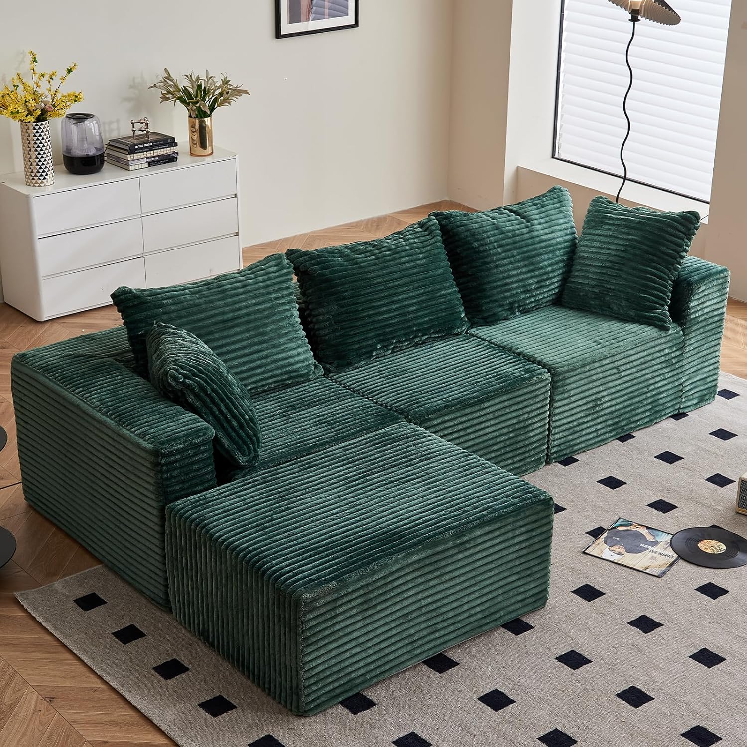 Vamcheer Ecksofa mit Schlaffunktion - Big Sofa Couch 3 Sitzer in L-Form, Modulares Boneless Schlafsofa als Wohnlandschaft, 274 x 102 cm, Grün
