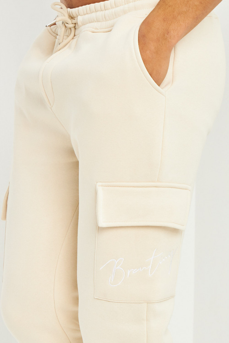 Pantalon de jogging beige clair poches cargo inscription Brentiny