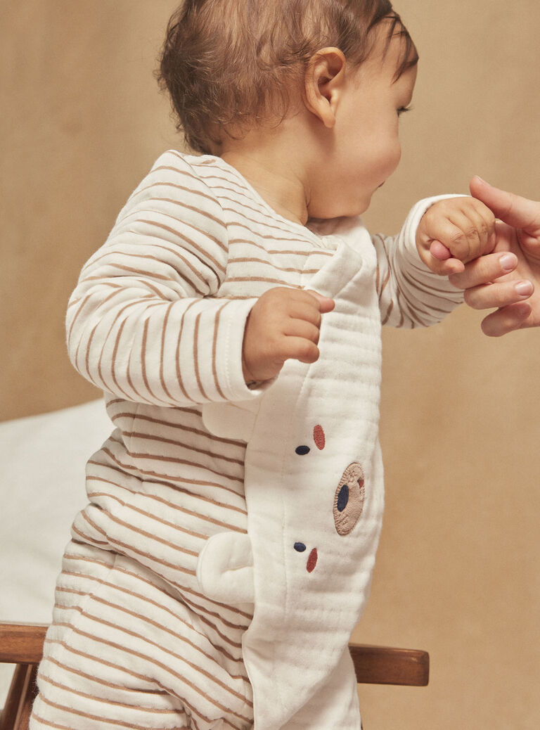 Grenouillière beige en tubique à imprimé à rayures