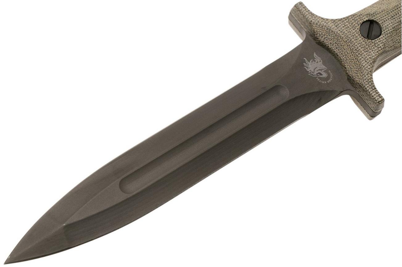 Rick Hinderer EK Dagger 3V DLC, OD Green Micarta commando dolkmes