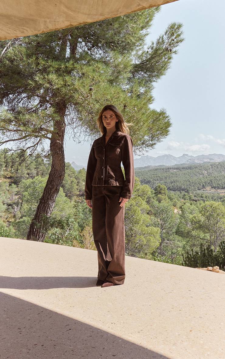 Dark Chocolate Blazer En Denim À Taille Cintrée