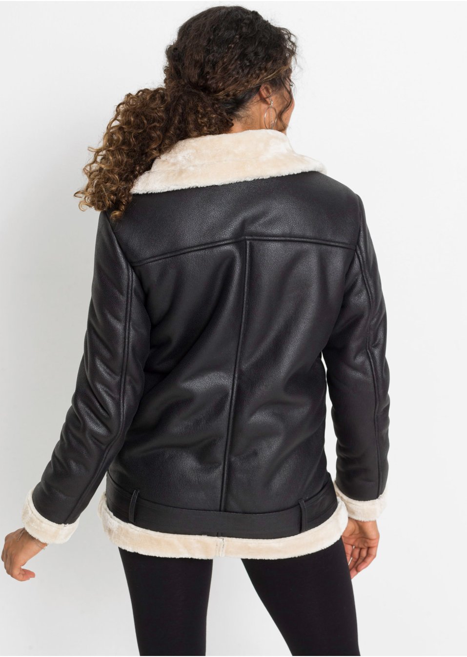 Veste biker longue avec doublure peluche