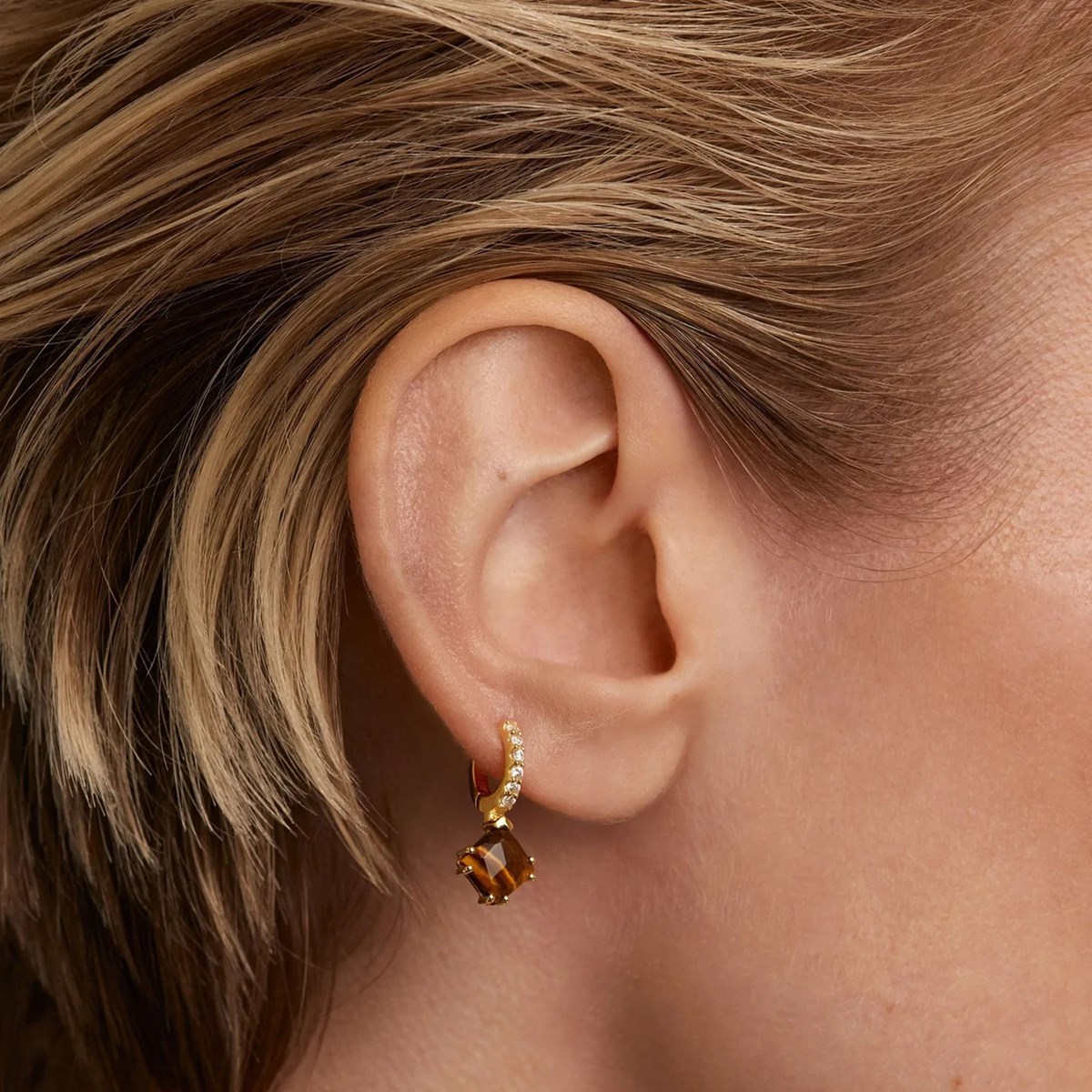 Boucle d'oreille individuelle PdPaola Fuji Oeil-de-tigre