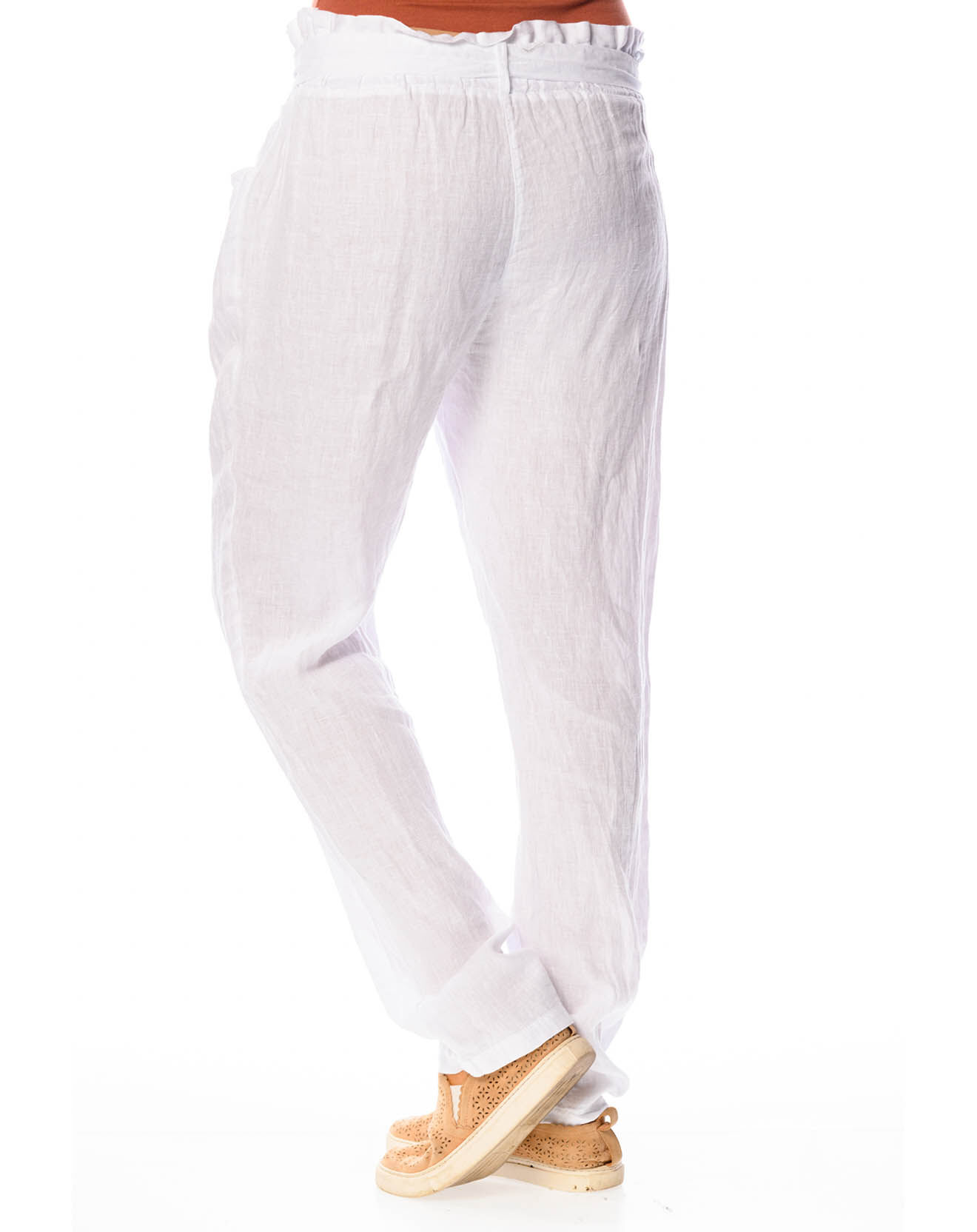 La Bohème Pantalon 100% Lin Gesse blanc