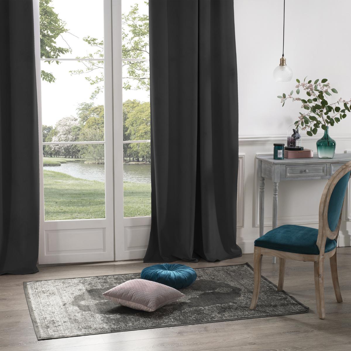 RIDEAU OCCULTANT DOLCE VELOURS A OEILLETS GRIS 140X260CM