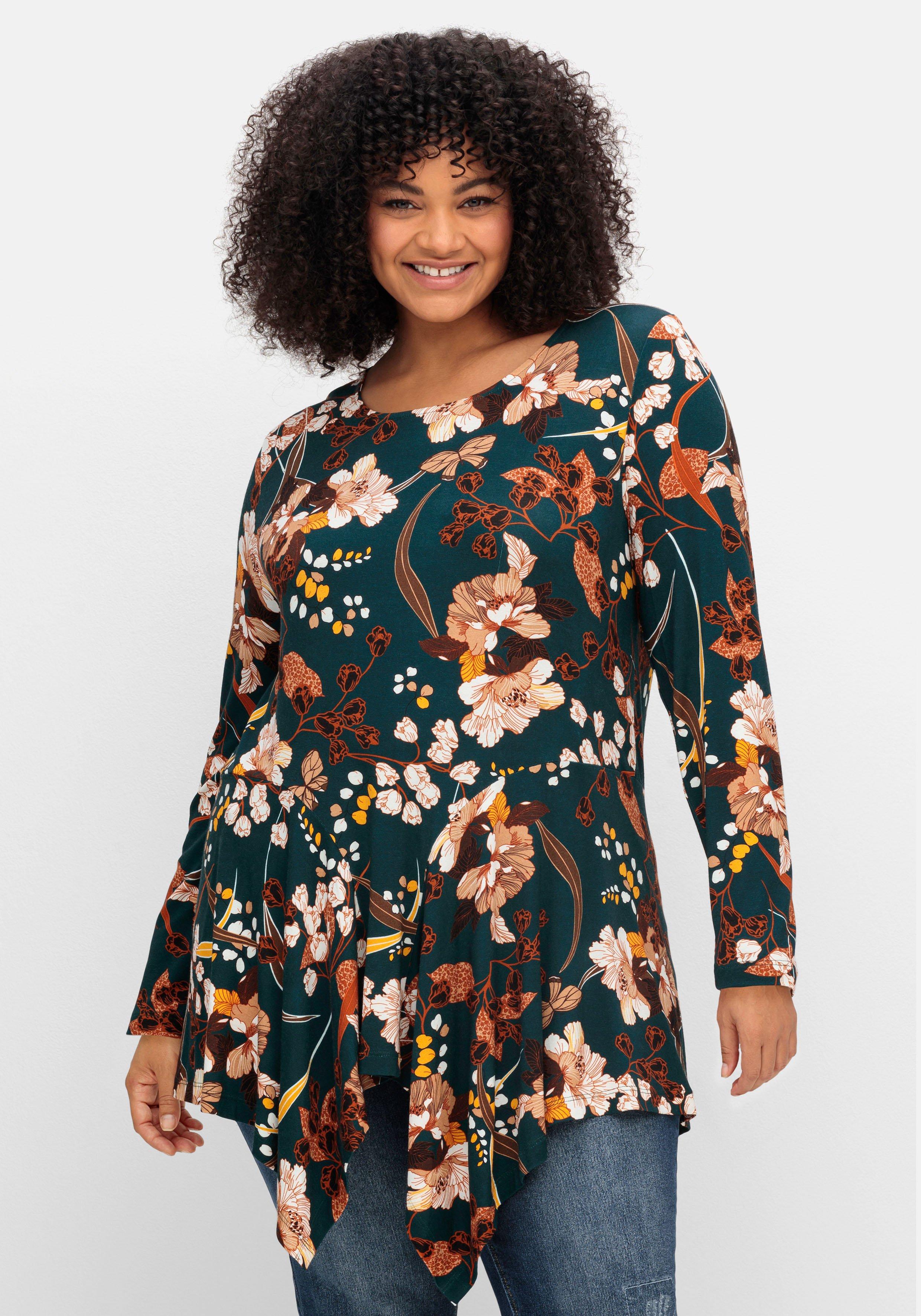 Longshirt in A-Linie, mit floralem Alloverdruck