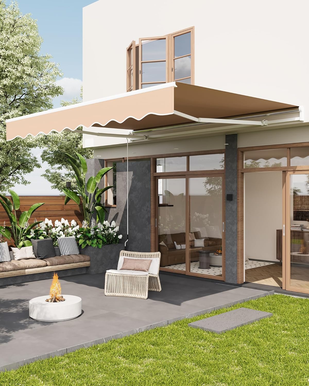GarveeHome Gelenkarmmarkise 300 x 250 cm, UV50+ & wasserabweisend, mit Kurbel & Wandhalterung Länge + Winkel einstellbar, Markise für Terrasse & Balkon, Sonnenschutz Balkonmarkise Gelenkmarkise
