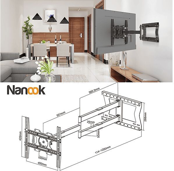 Nanook TV-beugel met extra lange arm tot 120 cm - Draaibaar/Kantelbaar - 42-75 inch - Max. 40 kg - VESA 100x100 t/m 400x400