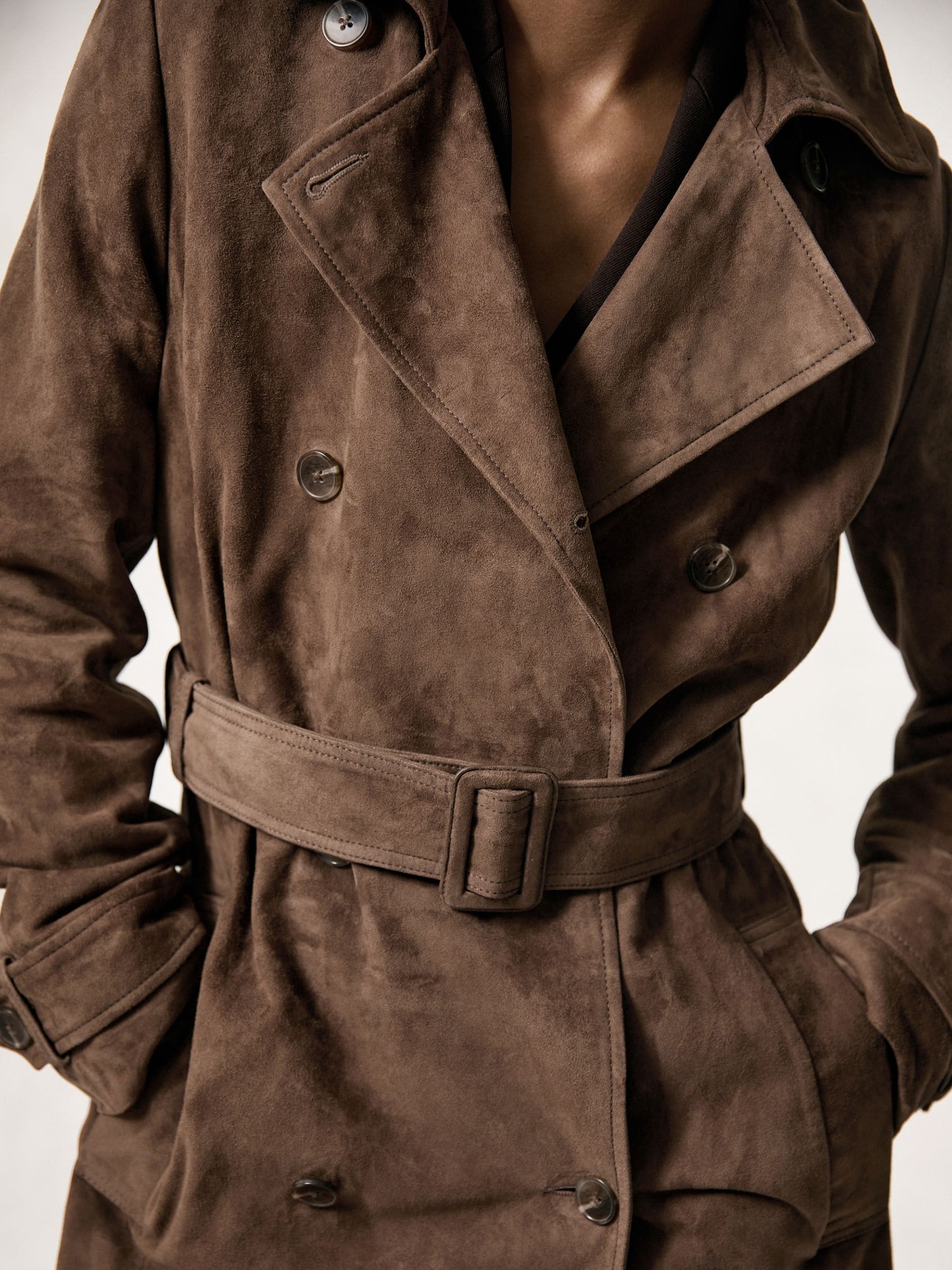 Reiss Hattie Suede Suede Belted Trench Coat
