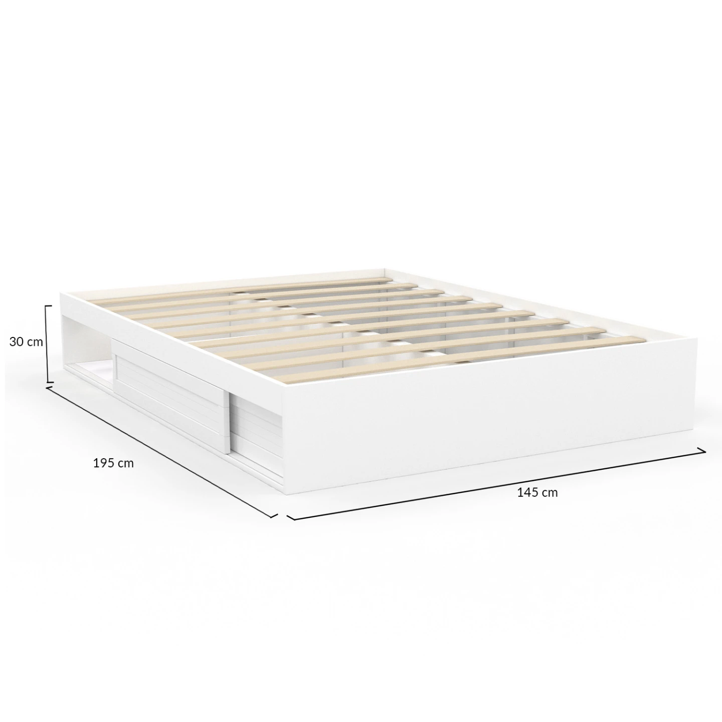 Cadre de lit double SALEM avec rangements et sommier 140 x 190 cm blanc