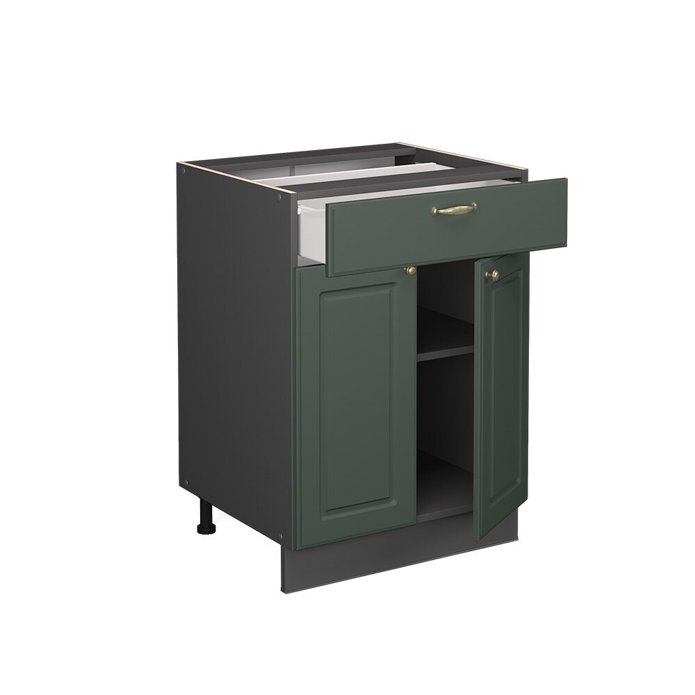 Vicco Schubunterschrank Küchenschrank Küchenmöbel Fame-Line Anthrazit Grün-Gold Landhaus 60 cm Küche Einbauküche Drehtür Schublade Einlegeboden Blende Küchenzeile