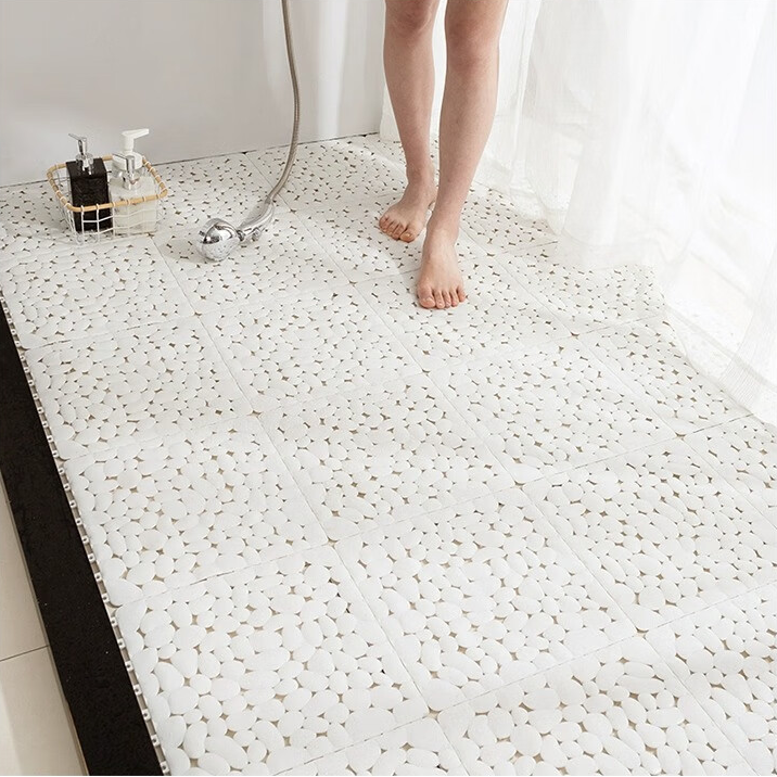 (30x30cm) Anti-Rutsch Dusch Matte Badewannen Einlage Klick Fliese in Stein Optik - Weiss