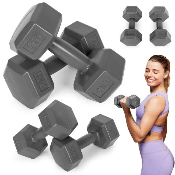 Hex manualer sett 2x2 kg, treningsvekter, fitness belastning, grå, ModernHome