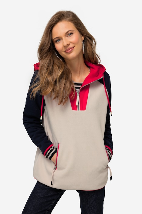 Hoodie, Materialmix mit Fleece, Colorblocking, Kapuze, Langarm, OEKO-TEX