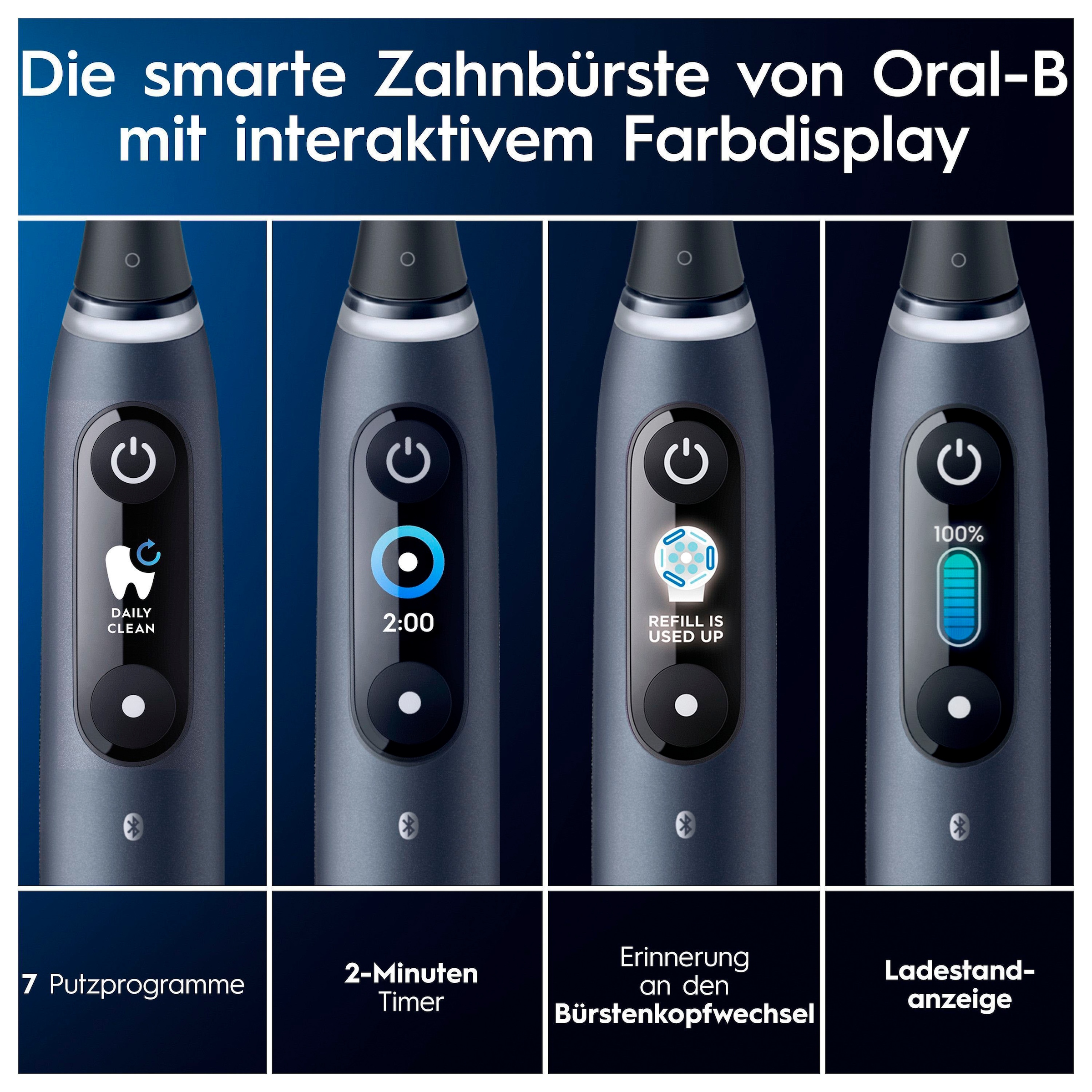 Oral-B Elektrische Zahnbürste »iO 9 Duopack« 3 Stk. Aufsteckbürsten mit Magnet-Technologie, 7 Putzmodi, Farbdisplay & Lade-Reiseetui