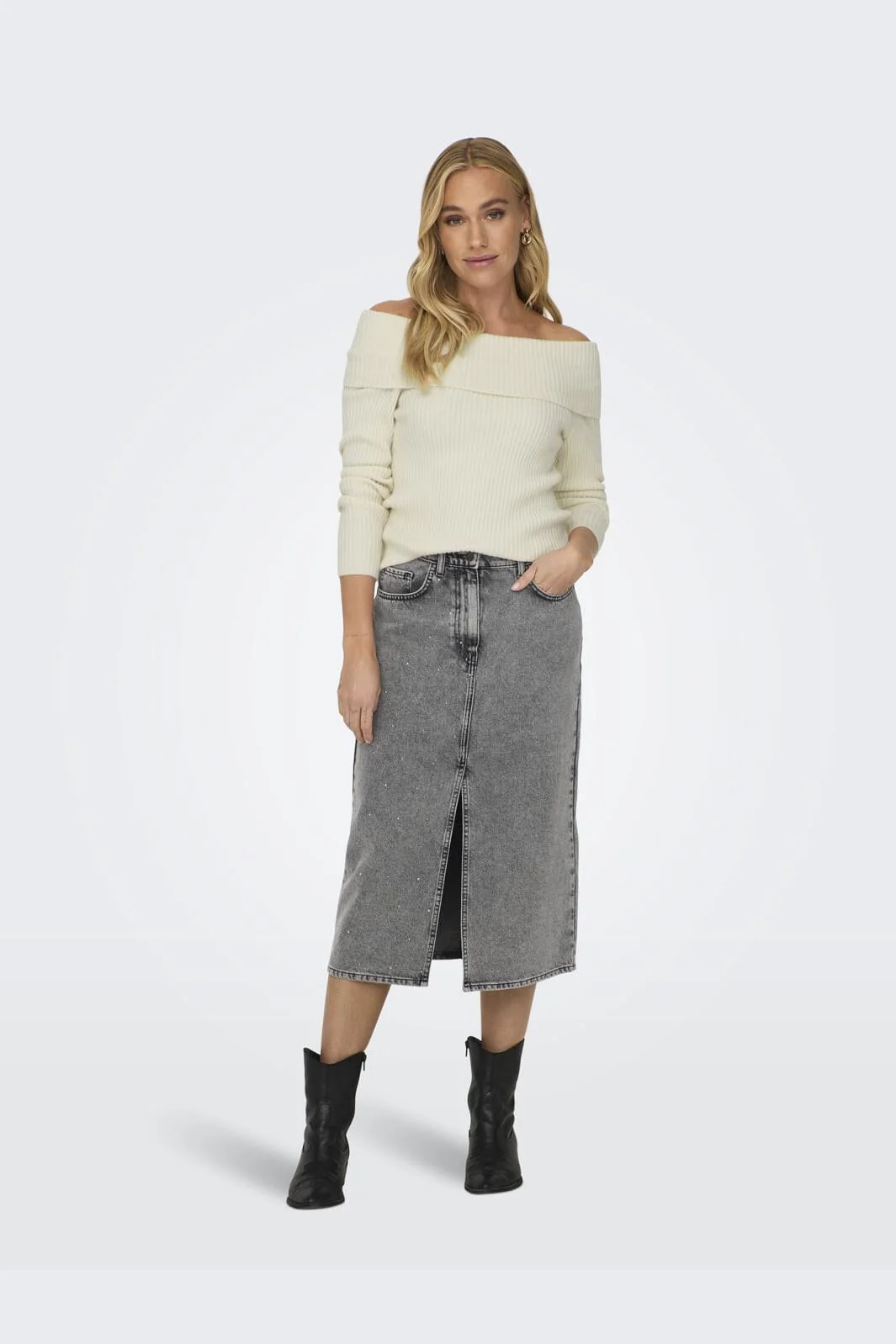 Only Onlkatia Ls Off Shoulder Knt Nca 4387886 whitecap gray melange