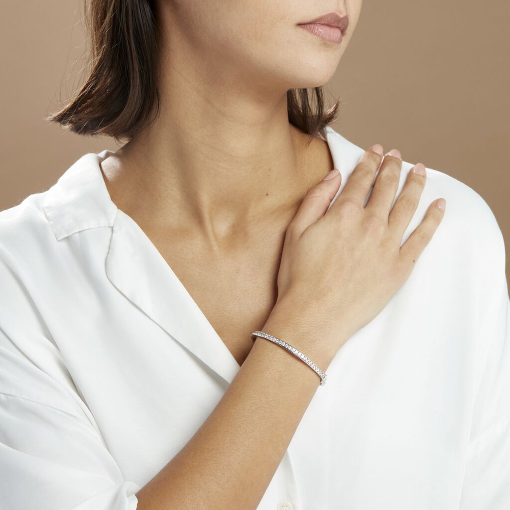 Bracelet Jonc Alane Or Blanc Oxyde De Zirconium