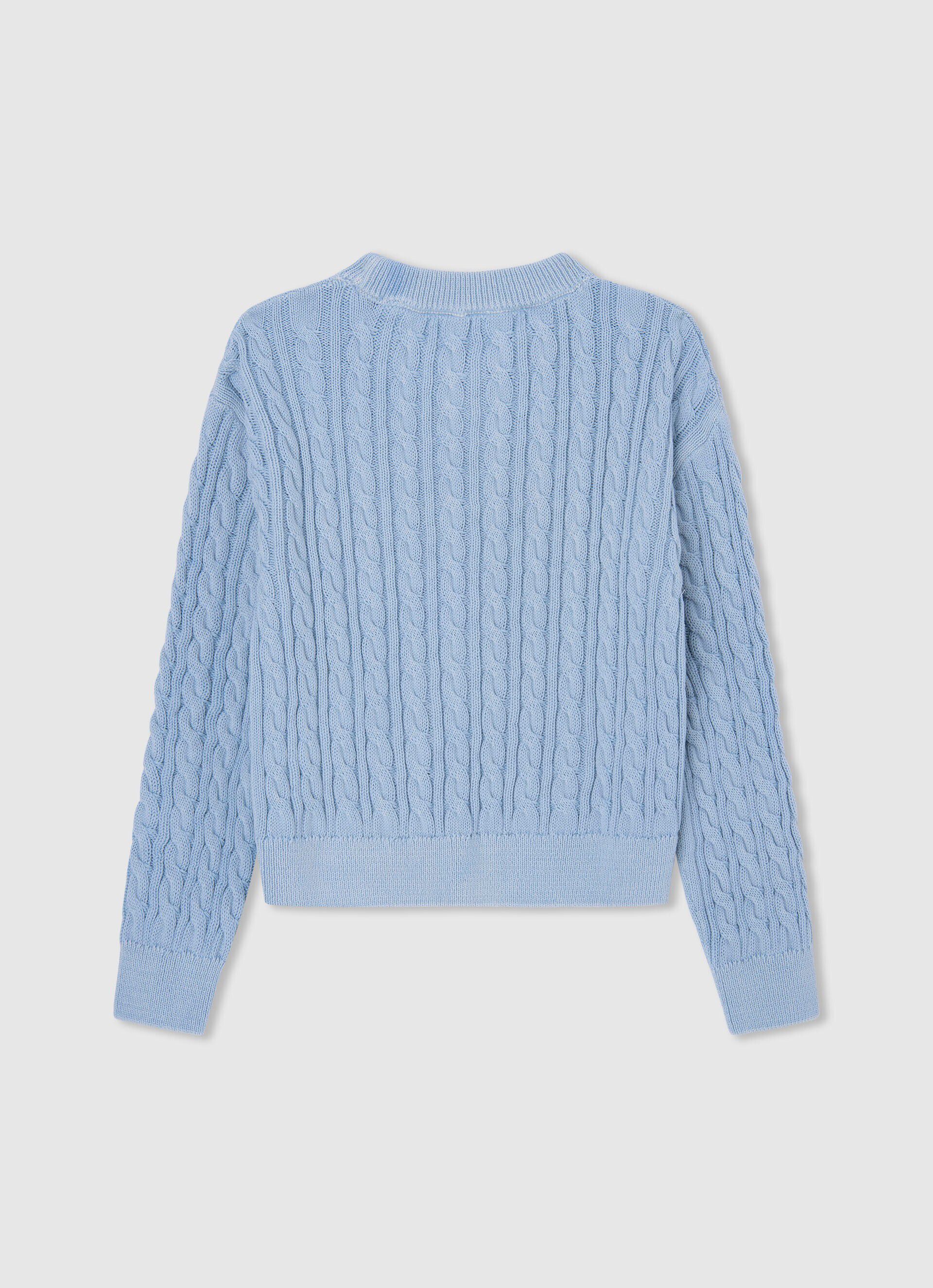 Camisa de malha trançada com gola redonda - azul-baía