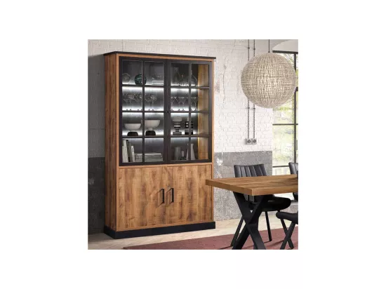 Vaisselier Lumineux 4 portes Bois Tropical - TESSA