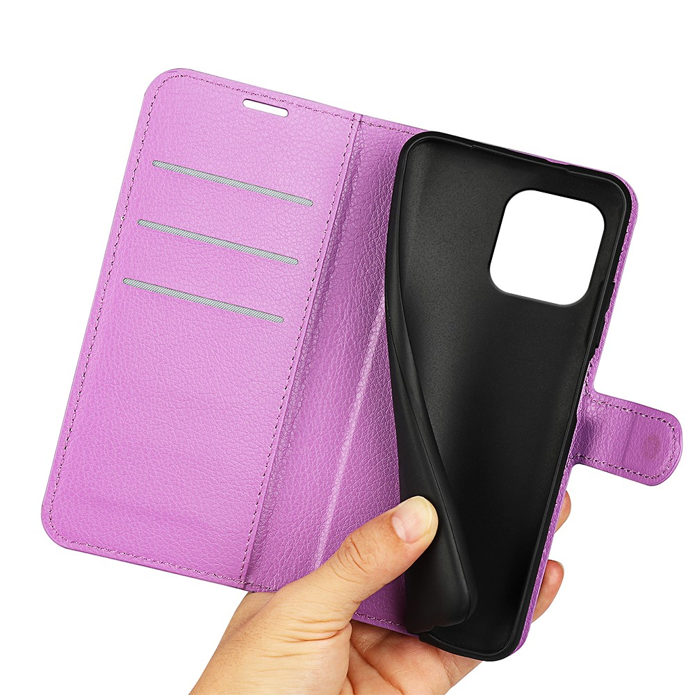 iPhone 15 Leder Tasche Flip Cover Litchi Look - Lila