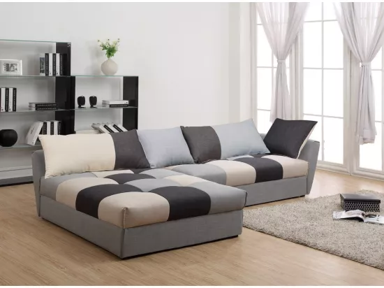 Canapé d'angle convertible en tissu ROMANE - Gris - Angle gauche