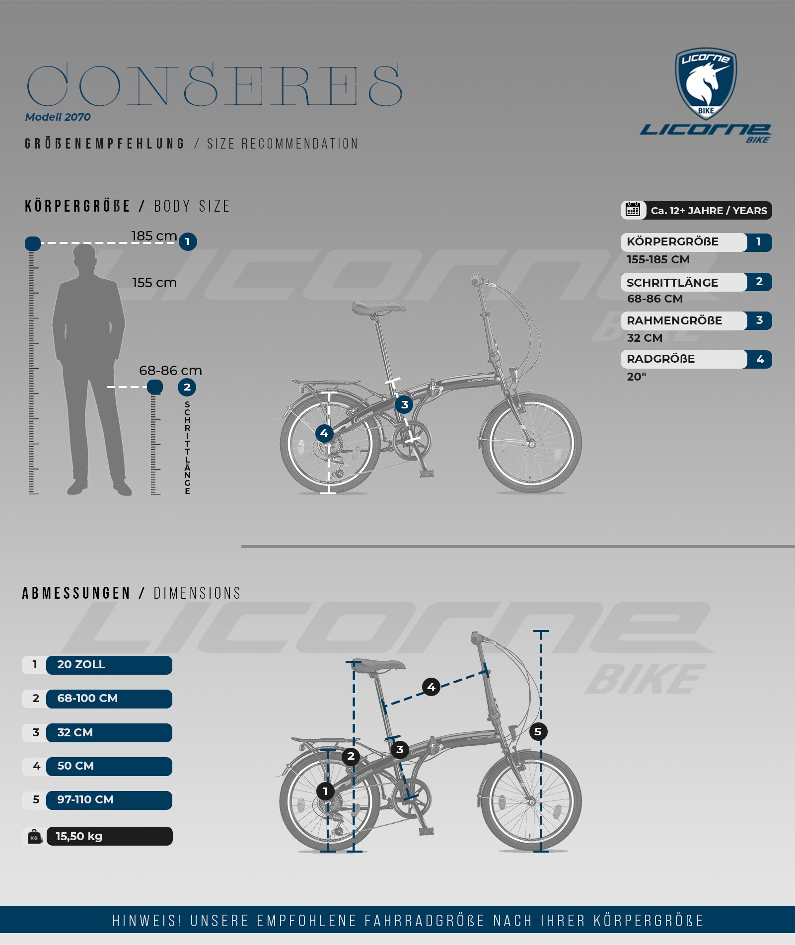 Licorne Bike Conseres Premium Falt Bike in 20 Zoll - Fahrrad für Herren, Jungen, Mädchen und Damen - Shimano 6 Gang-Schaltung - Hollandfahrrad