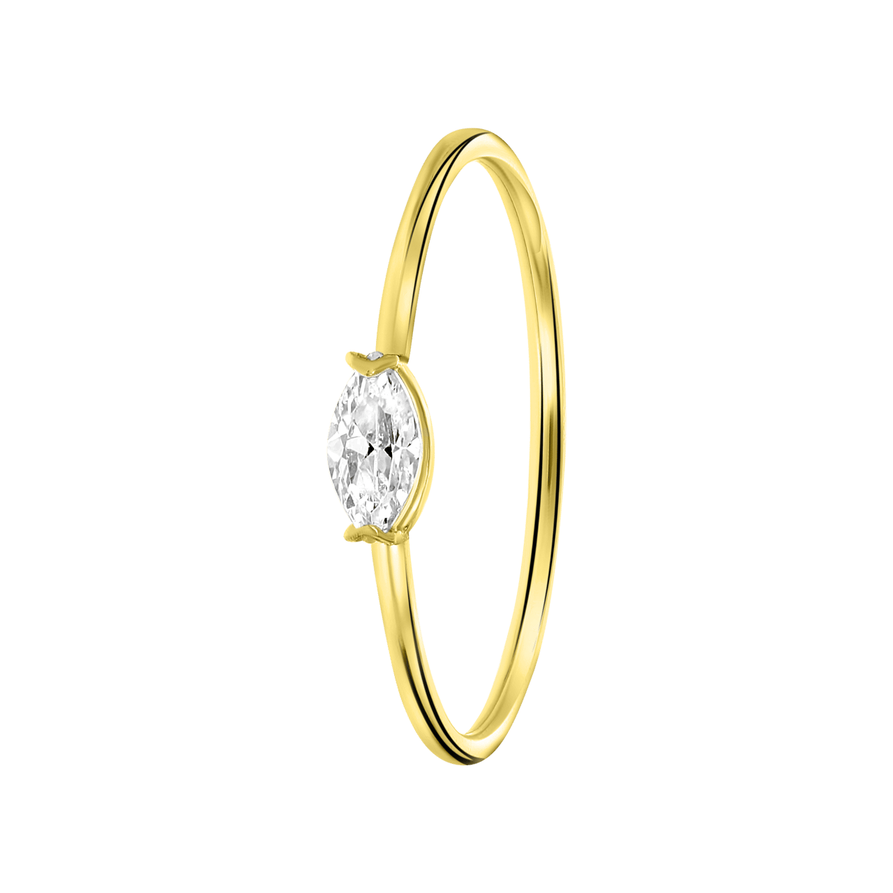 14 karaat geelgouden ring markies wit zirkonia