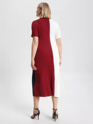 Vestido polo midi slim fit com blocos de cores