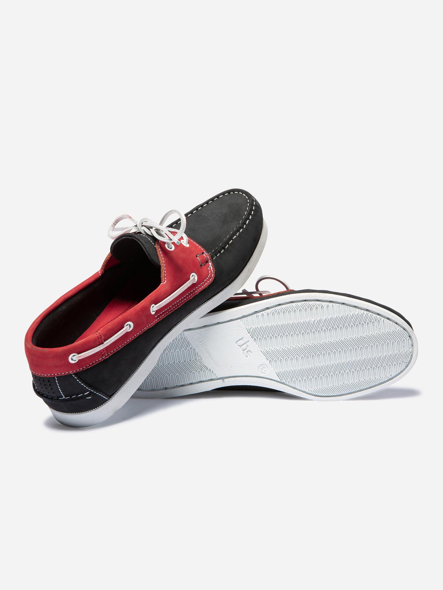 Chaussures Bateau Homme Semelle Grip Cuir Rouge et Bleu