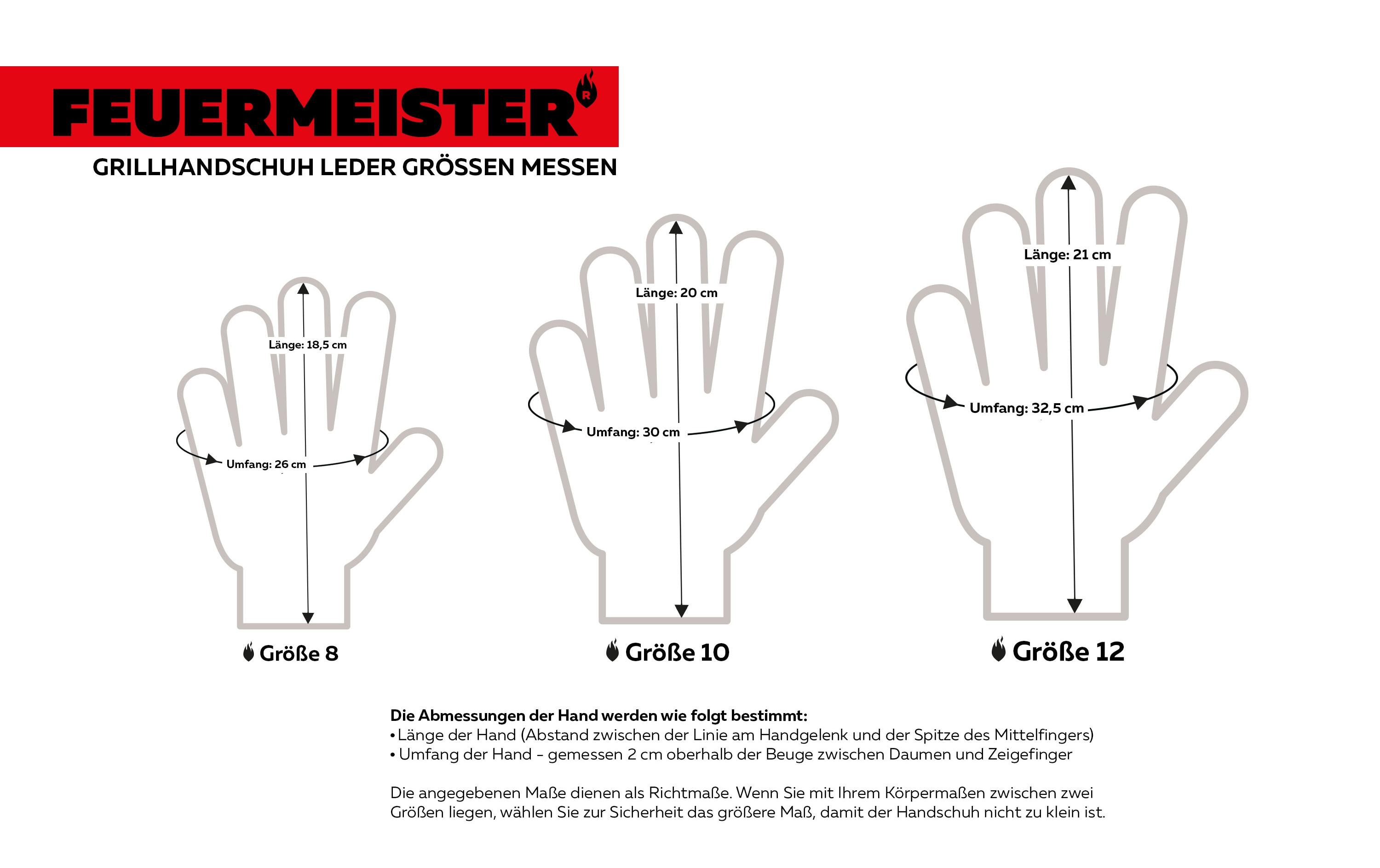 Grillhandschuh Premium BBQ Rot, Grösse 10Hitzebeständige Handschuhe aus Spaltleder, mit Kevlarnähten