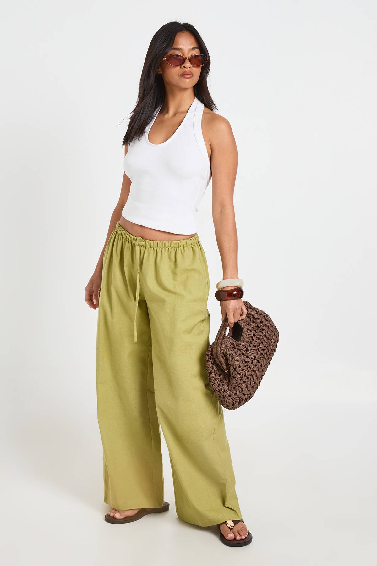 boohoo Pantalon Large Petite Aspect Lin