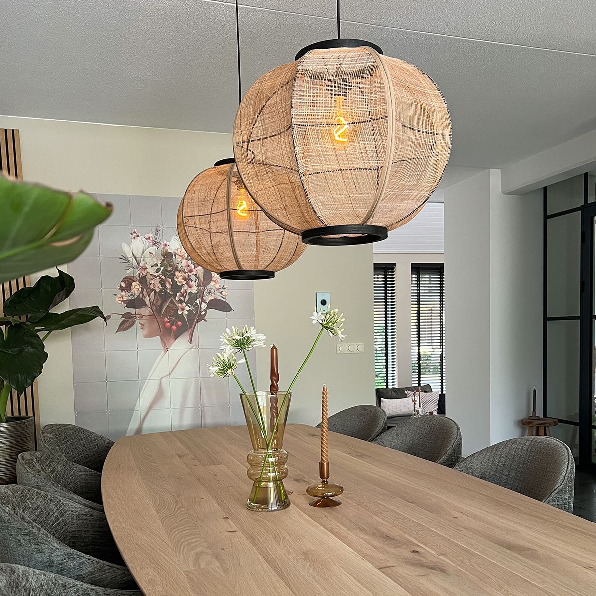 Oosterse hanglamp bruin stof 48 cm - Rob