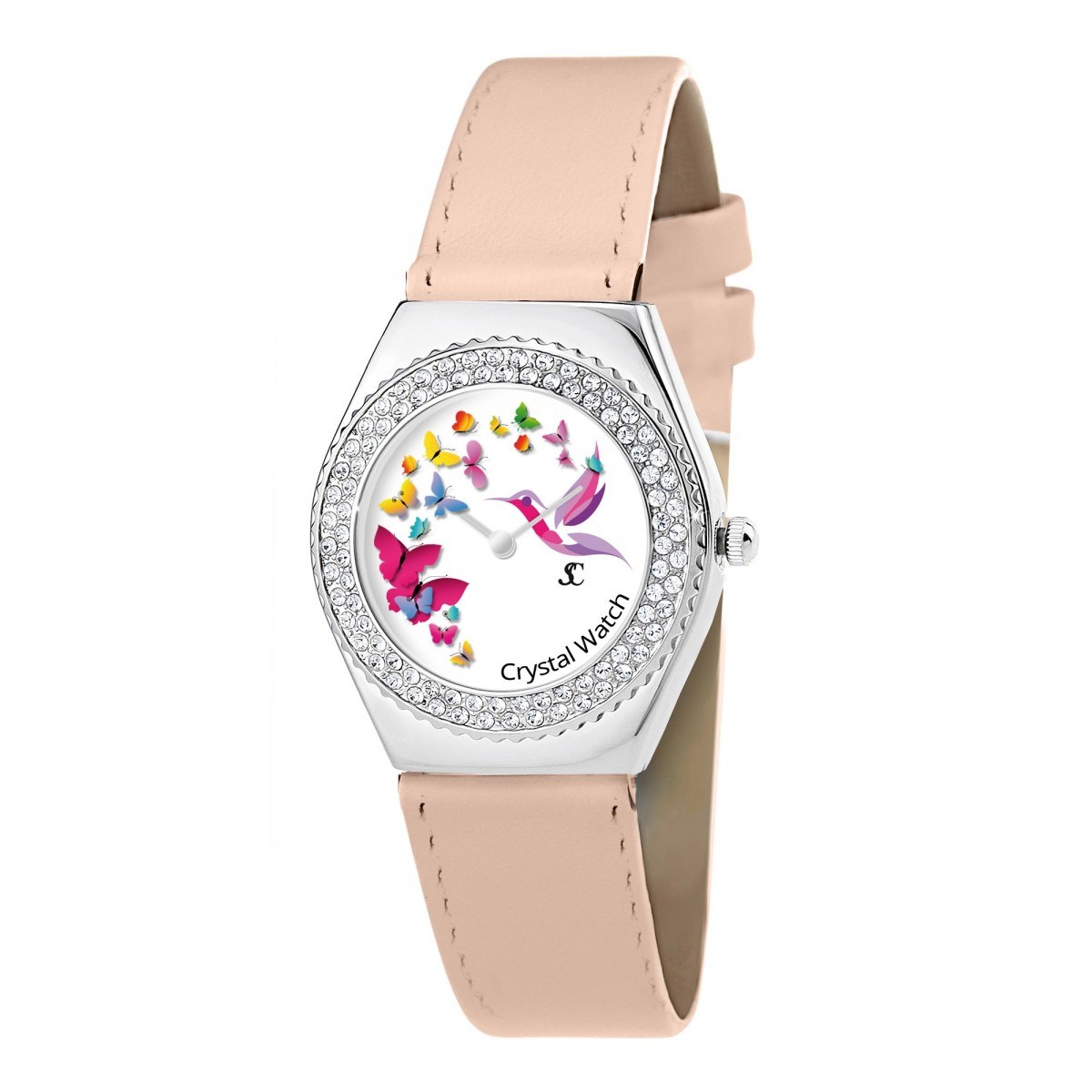Montre Alysson papillons à mouvement tournant SC Crystal ornée de Cristaux scintillants