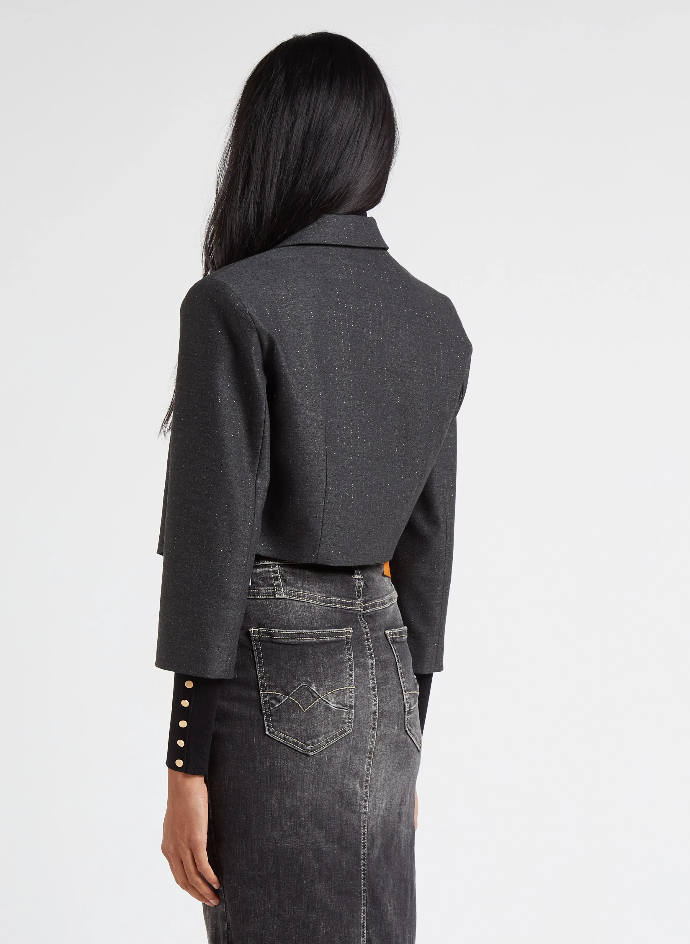 Veste blazer courte rayé| Gris
