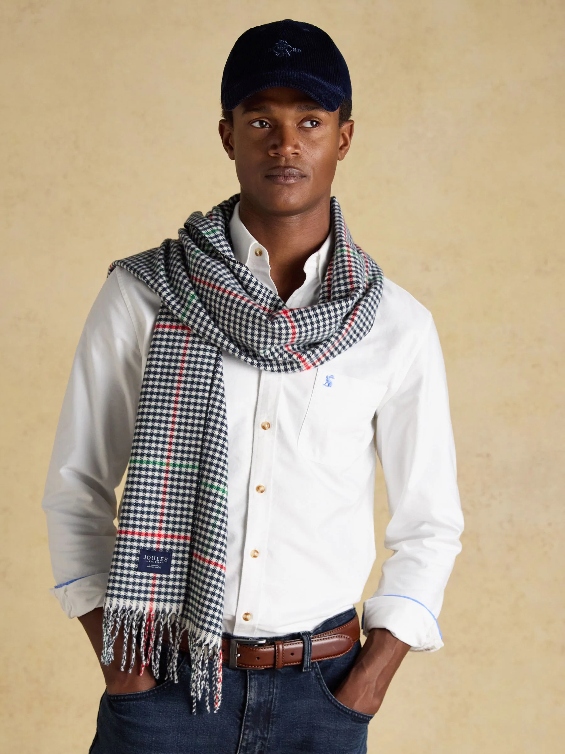 Crème en marineblauw - Joules Langtree Check Scarf