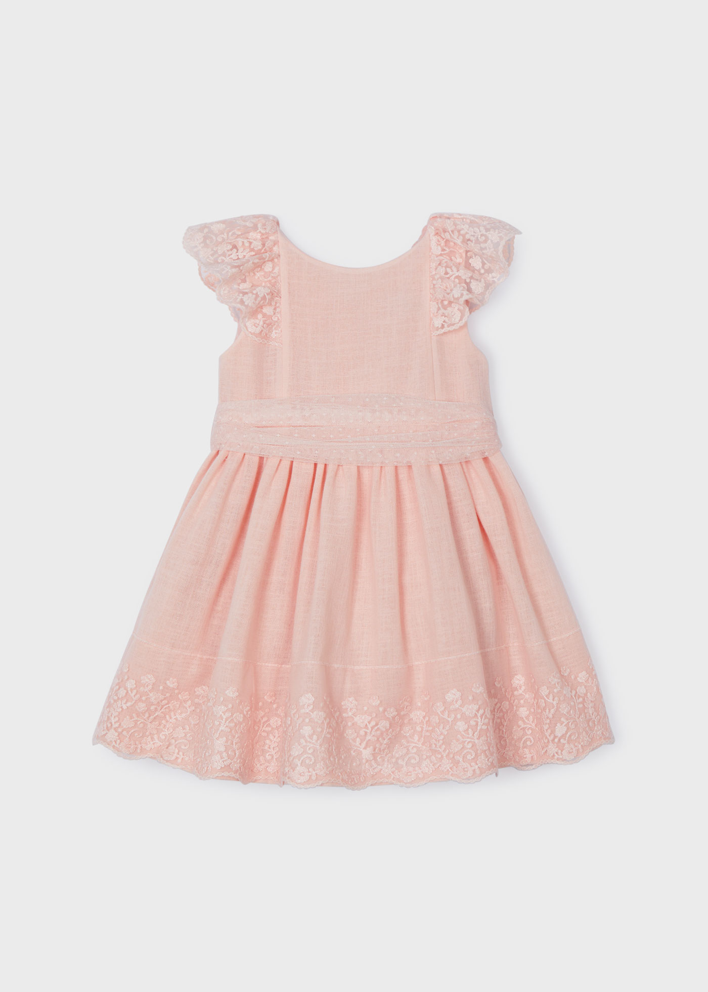Vestido de renda com faixa plumetti para meninas, branco-creme