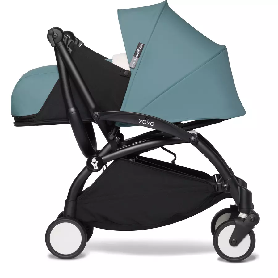 BABYZEN Kinderwagen YOYO2 0+ Black mit Neugeborenenaufsatz und Textilset Aqua