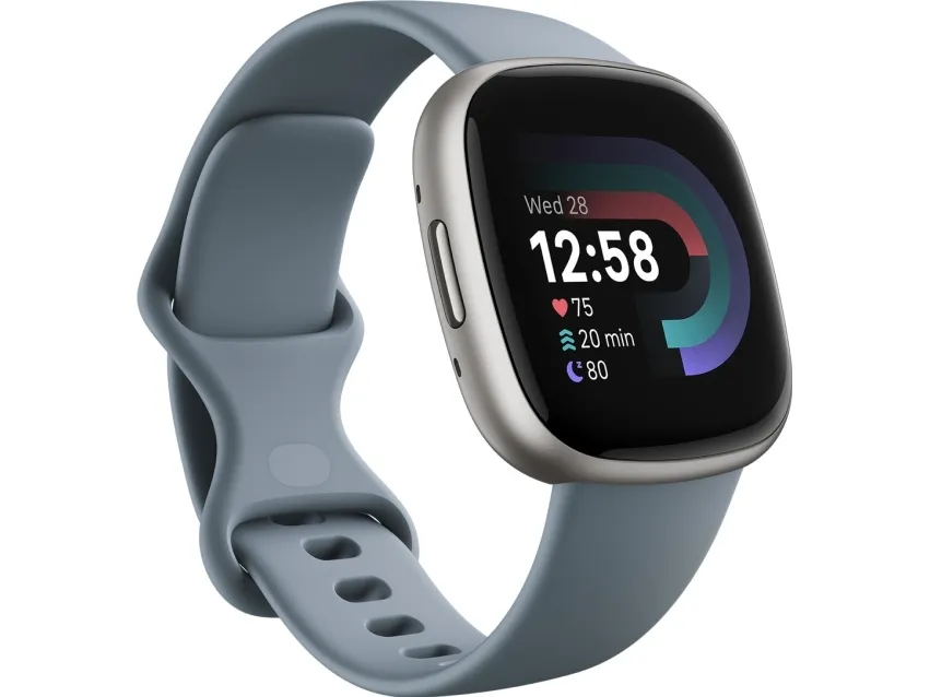 Fitbit Versa 4 - 40 mm - platin - smart ur med bånd - vandfaldsblå - båndstørrelse: S/L - NFC, Bluetooth