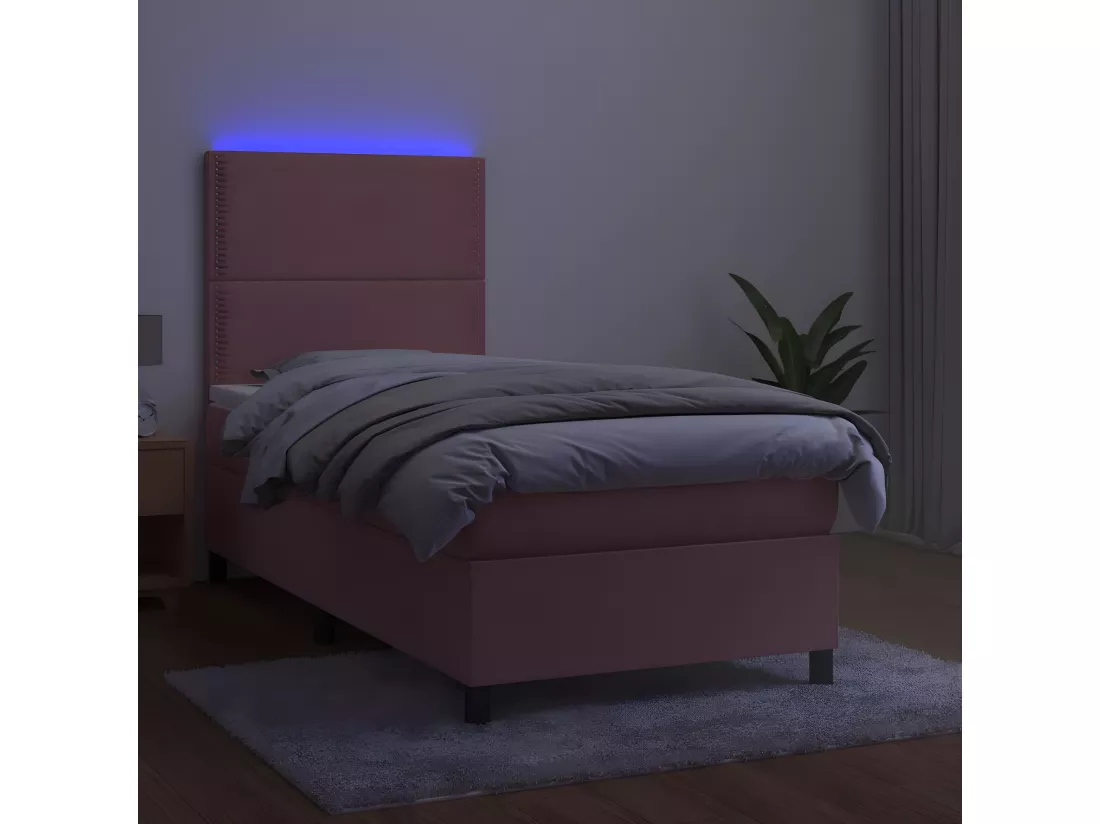 Sommier tapissier avec matelas et LED Rose 90x190 cm Velours