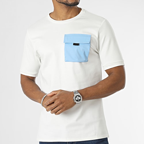Tee Shirt Poche Blanc Bleu Ciel