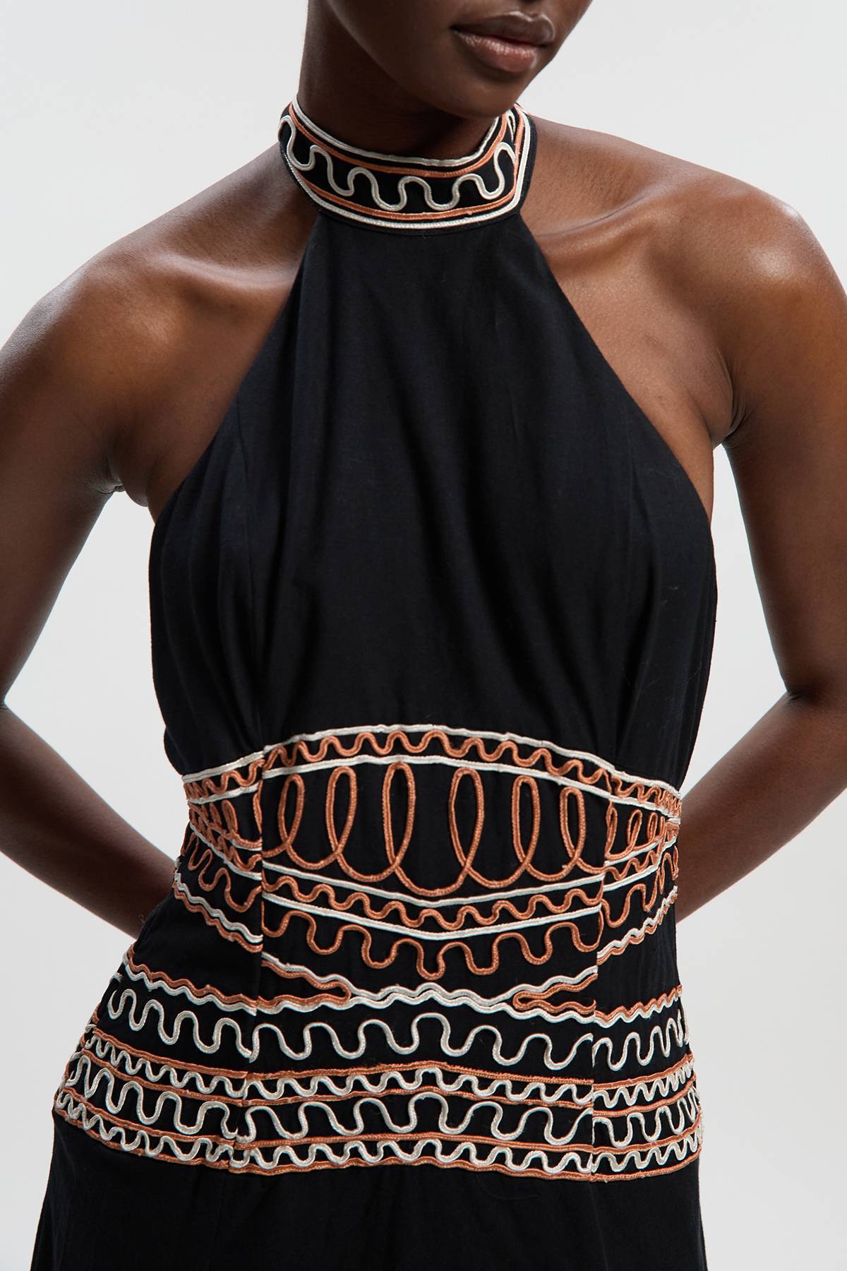 KarenMillen Robe bustier tissée en coton et lin brodé