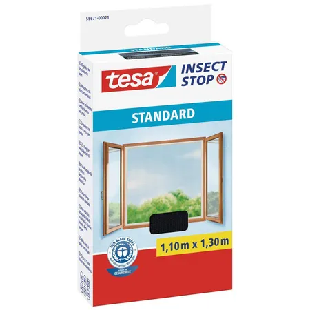 tesa Insect Stop Fliegengitter STANDARD Fenster 1,1m x 1,3m, anthrazit