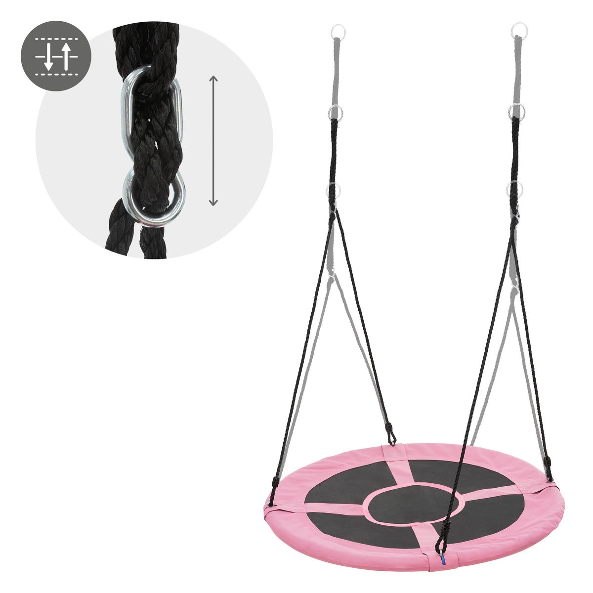 ECD Germany Nestschommel Ø100 cm, Roze, Schotelschommel voor kinderen en volwassenen, In hoogte verstelbare buitenschommel voor kinderen, Hangende schommel met een draagvermogen van 150 kg, Tuinschommel, Ronde schommel met gesloten zitting