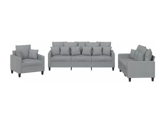 Ensemble de canapés 3 pcs coussins gris clair tissu