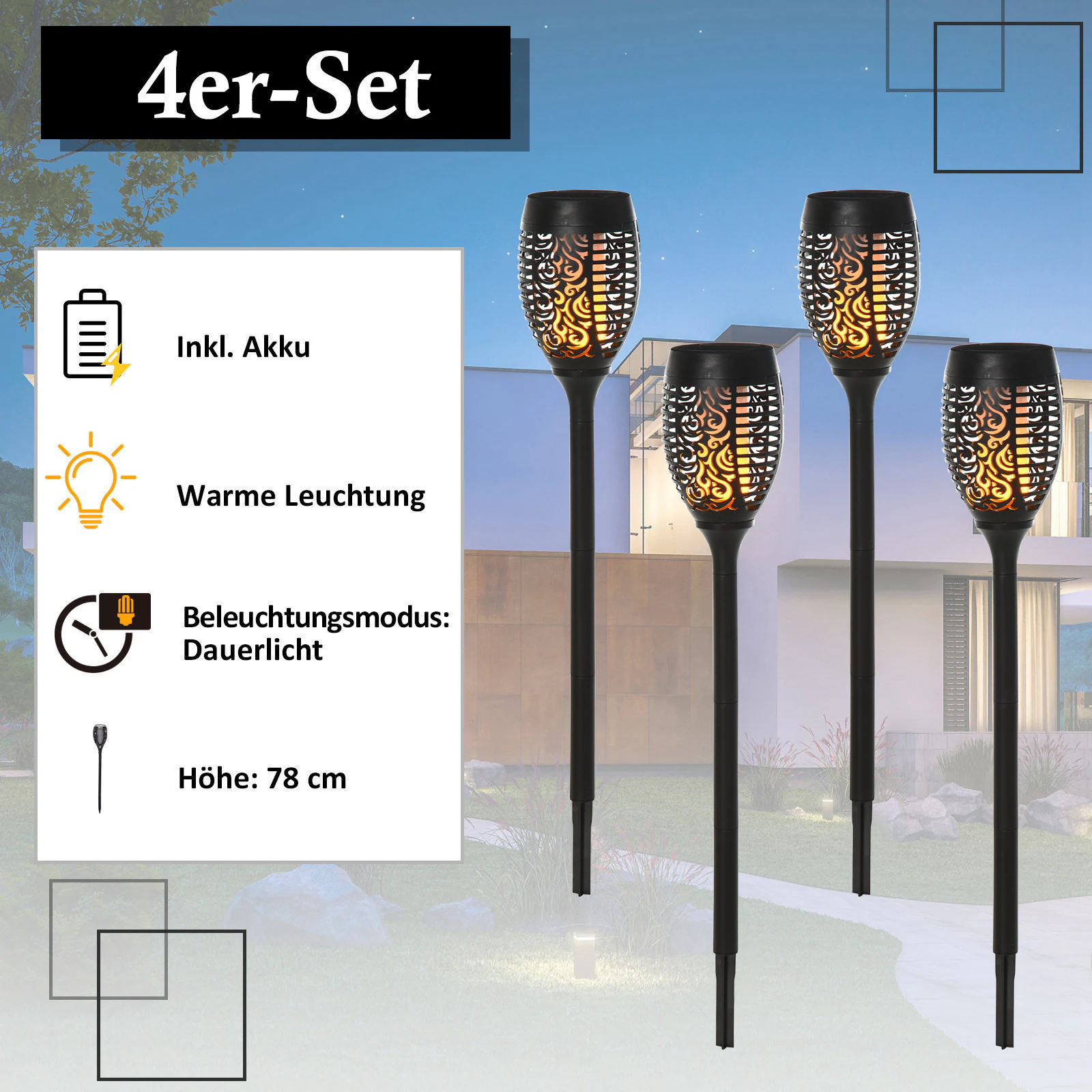 Outsunny Solarleuchte im 4er-Set schwarz 12 x 78 cm (ØxH)