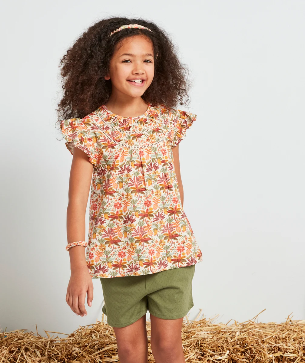 SHORT FILLE KAKI EN COTON