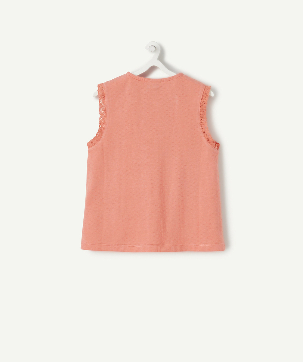 T-SHIRT BÉBÉ FILLE EN COTON SANS MANCHES COULEUR CORAIL