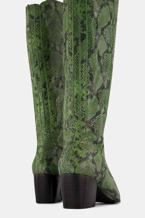 Lederstiefel, XXL-Schaft, Schlangenlederoptik, Weite H